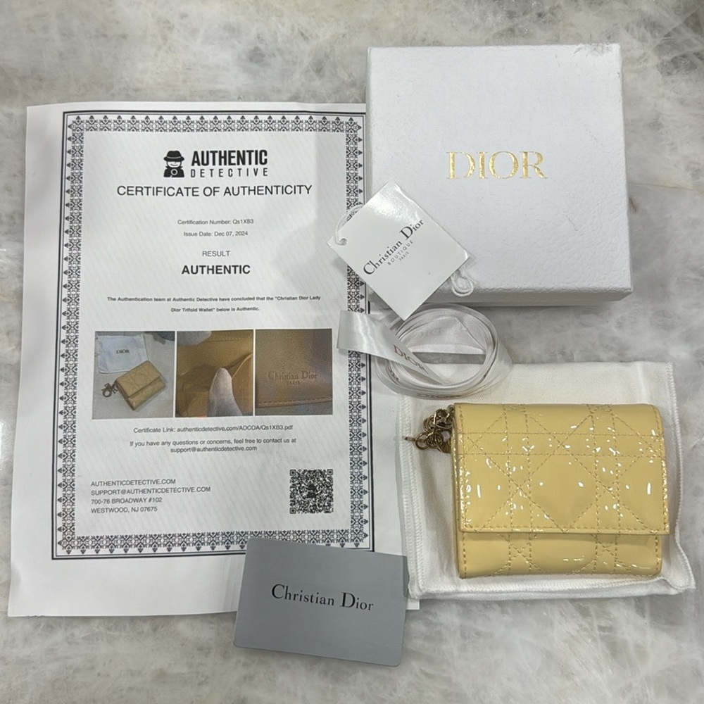 Christian Dior Lady Dior Lotus Cannage Patent Calf Leather Trifold Wallet